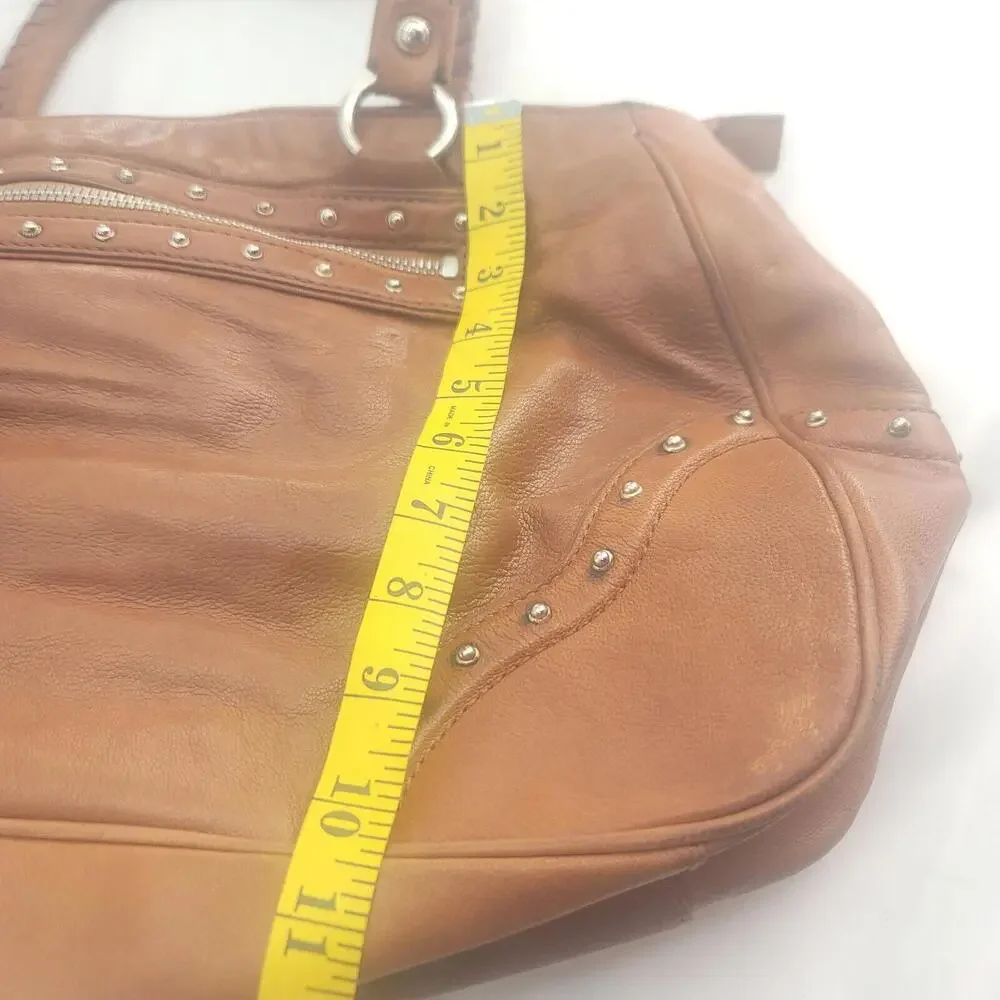Vintage 80's Women's Michael Kors Tan Leather Canvas Liner Distressed...